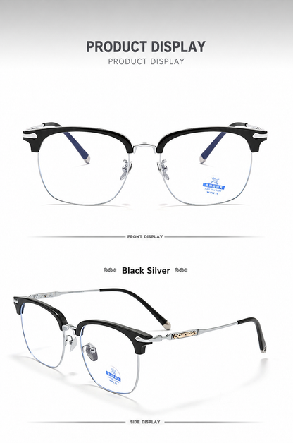 122214Y Lightweight Titanium Browline Square Blue Light Eyeglasses – Unisex