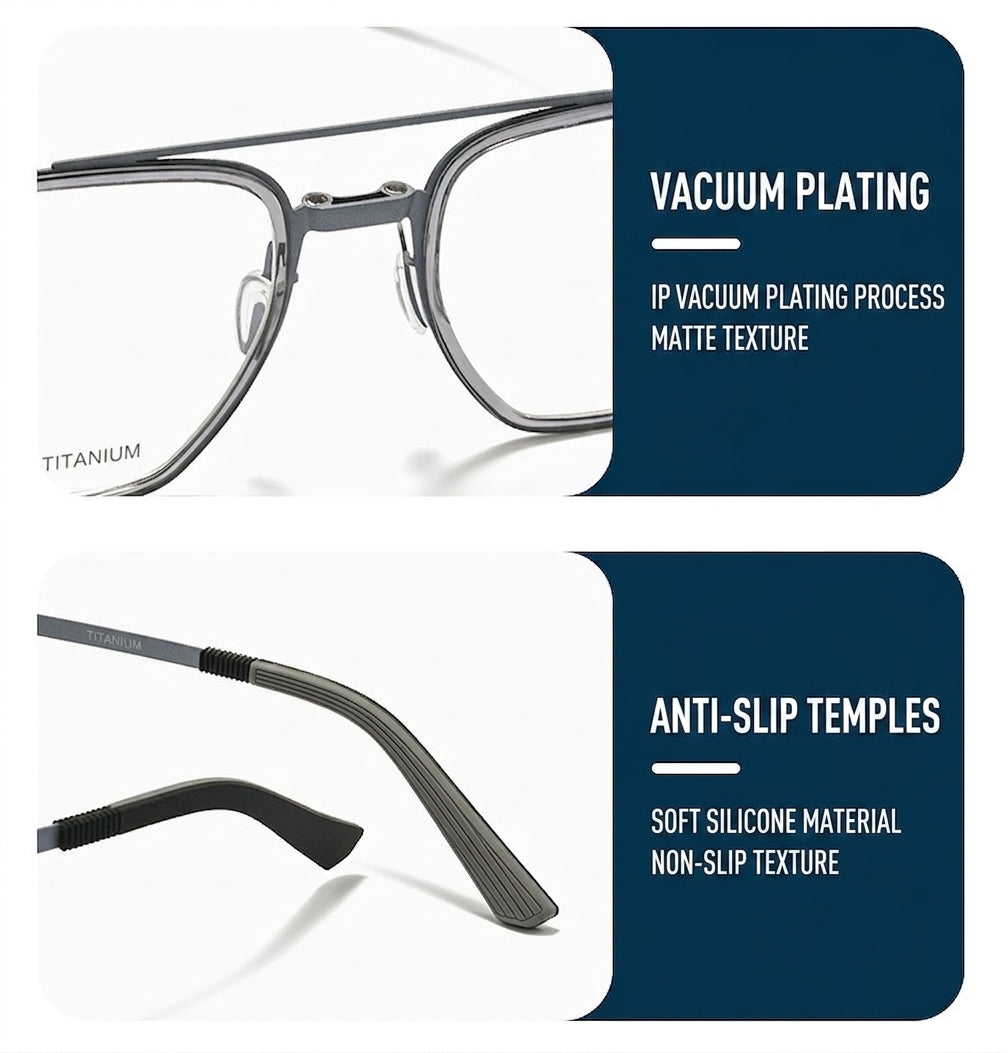 8871 Square Pure Titanium Magnetic Clip-On Prescription Eyeglasses