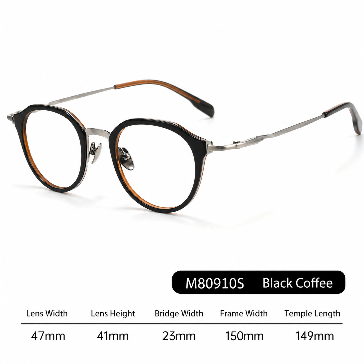 M80910S Lightweight Round Eyeglasses – TR & Titanium Combination Frame