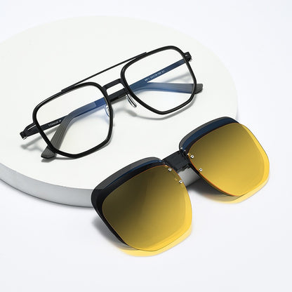 8871 Square Pure Titanium Magnetic Clip-On Prescription Eyeglasses