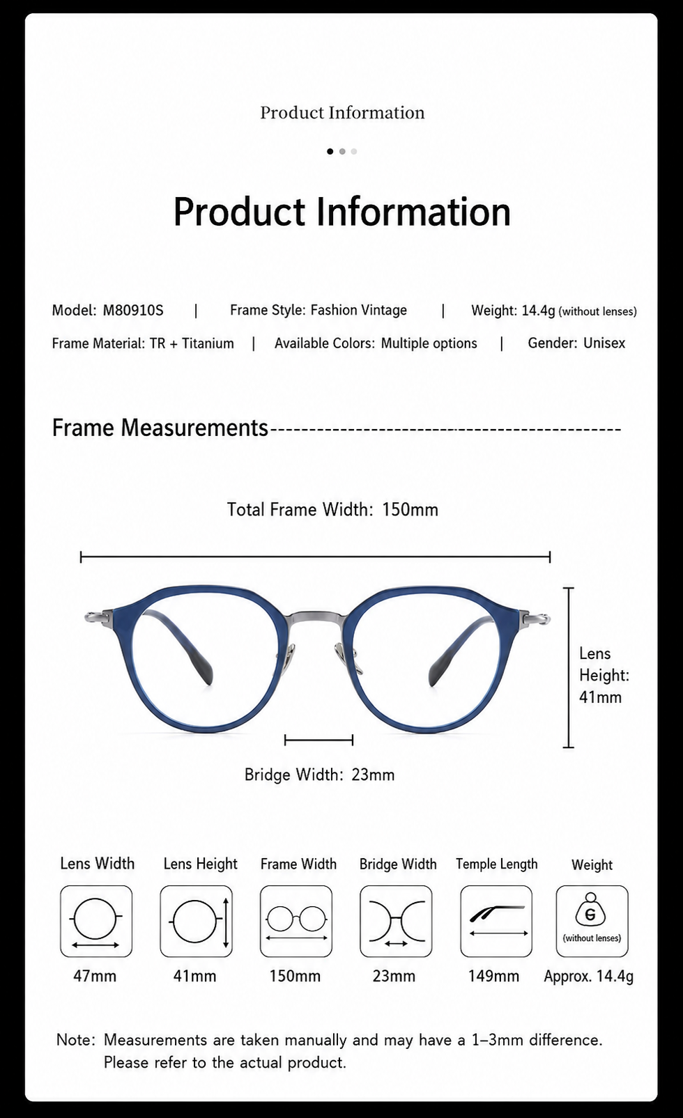M80910S Lightweight Round Eyeglasses – TR & Titanium Combination Frame