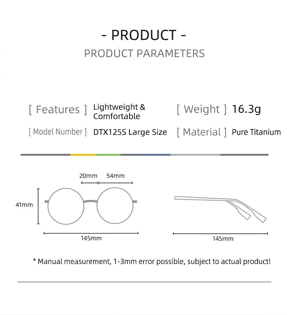 DTX125S Pure Titanium Square Eyeglasses – Lightweight Vintage Metal Frame | 2 Sizes