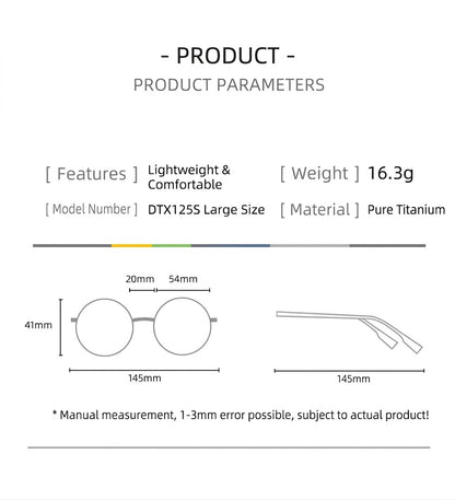DTX125S Pure Titanium Square Eyeglasses – Lightweight Vintage Metal Frame | 2 Sizes