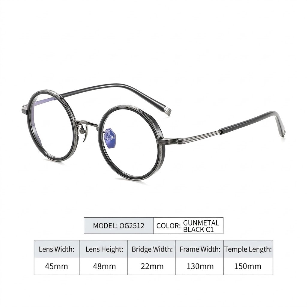 OQ2512 Retro Round Titanium Acetate Eyeglasses – Lightweight Unisex Optical Frame