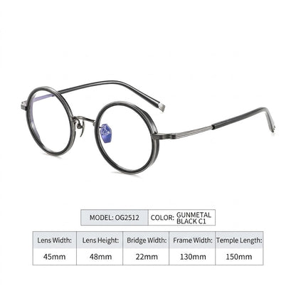 OQ2512 Retro Round Titanium Acetate Eyeglasses – Lightweight Unisex Optical Frame