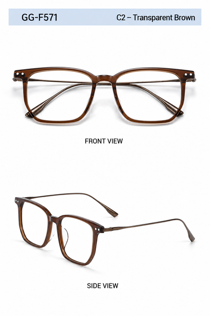 GG-F571 Lightweight Square Acetate & Titanium Eyeglasses – 52mm Unisex Optical Frame