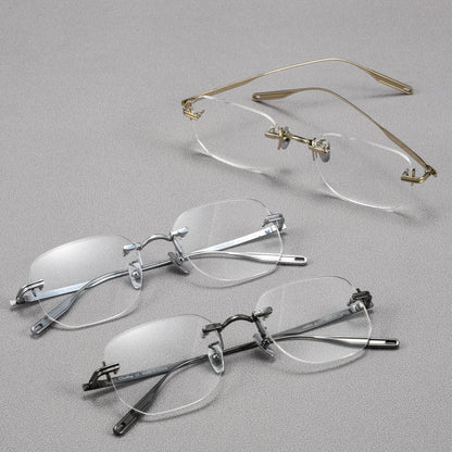 H603H Rimless Rectangle Pure Titanium Eyeglasses – Lightweight Frameless Optical Frame