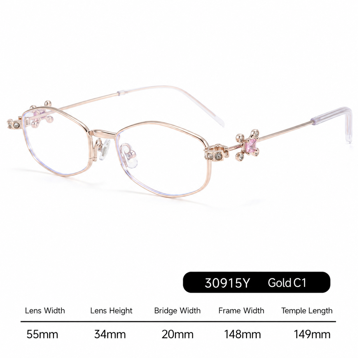 30915Y Elegant Crystal Detail Eyeglasses – Lightweight Metal Frame for Women