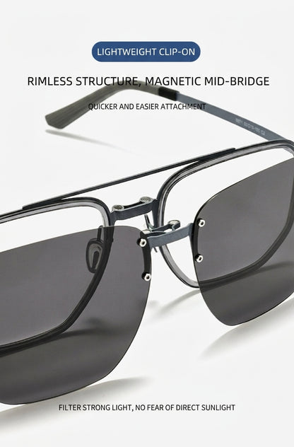 8871 Square Pure Titanium Magnetic Clip-On Prescription Eyeglasses