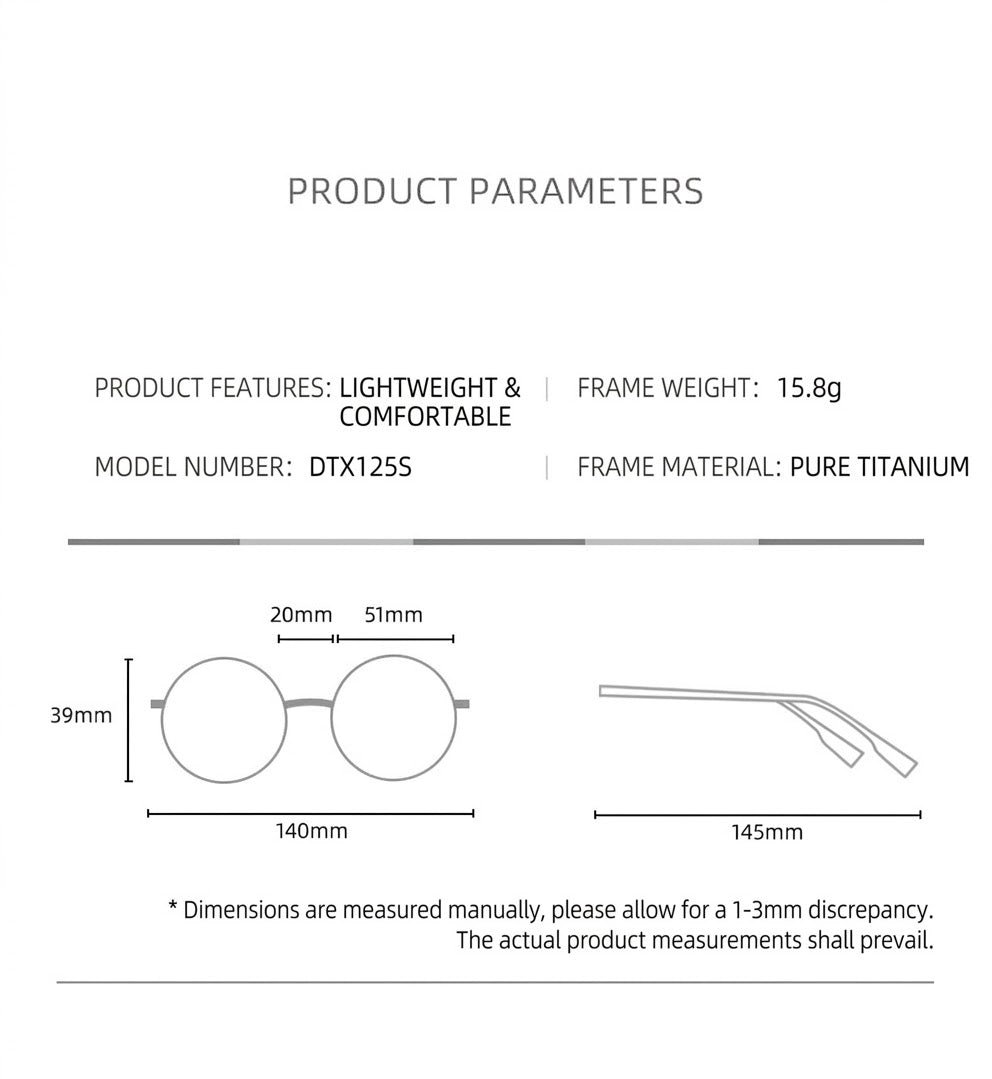 DTX125S Pure Titanium Square Eyeglasses – Lightweight Vintage Metal Frame | 2 Sizes
