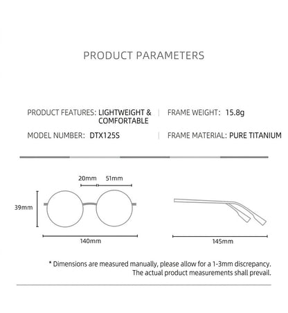 DTX125S Pure Titanium Square Eyeglasses – Lightweight Vintage Metal Frame | 2 Sizes