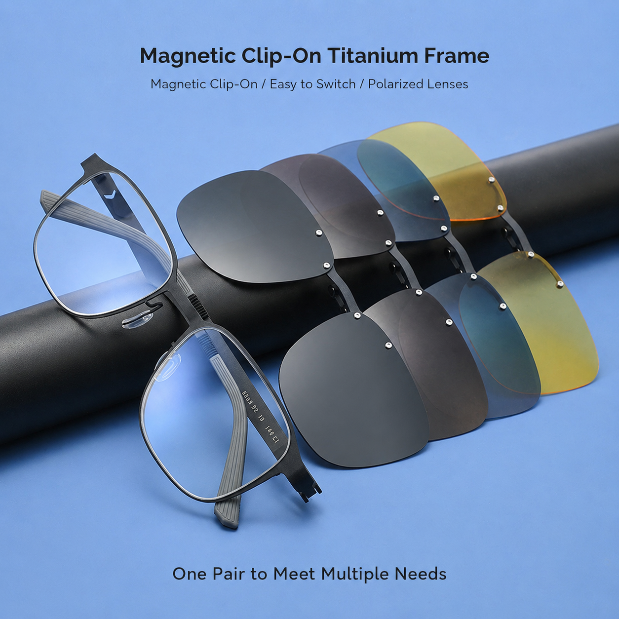 8868 Titanium Magnetic Clip-On Eyeglasses – Polarized Multi-Lens Frame