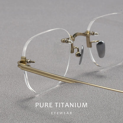 H603H Rimless Rectangle Pure Titanium Eyeglasses – Lightweight Frameless Optical Frame