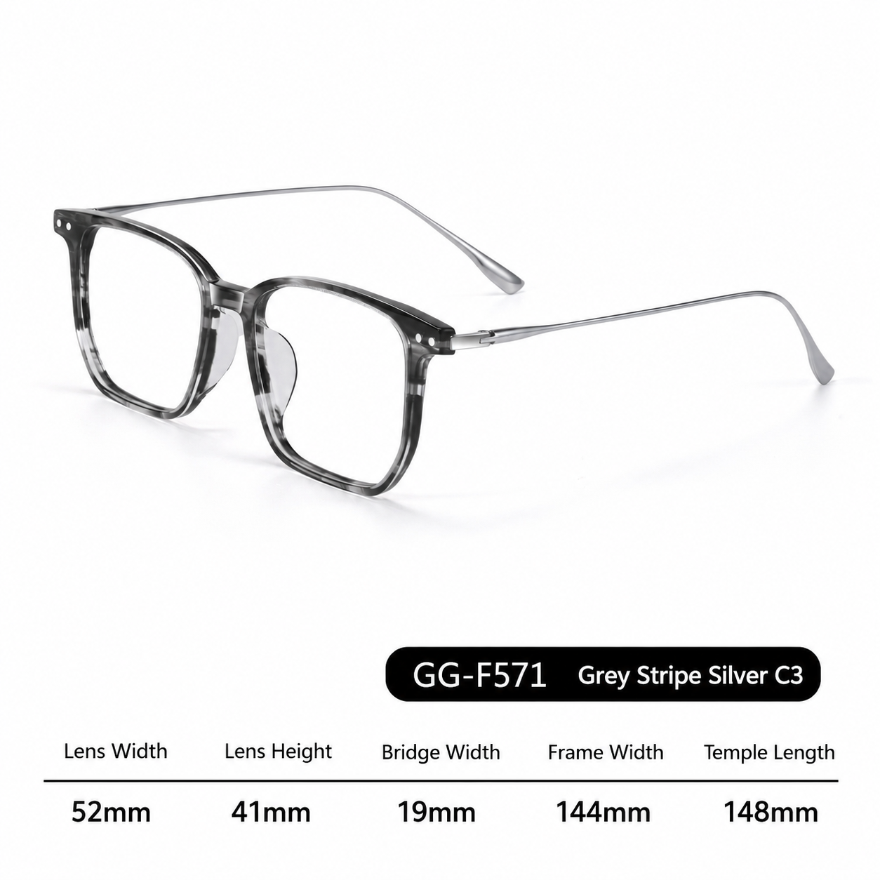 GG-F571 Lightweight Square Acetate & Titanium Eyeglasses – 52mm Unisex Optical Frame