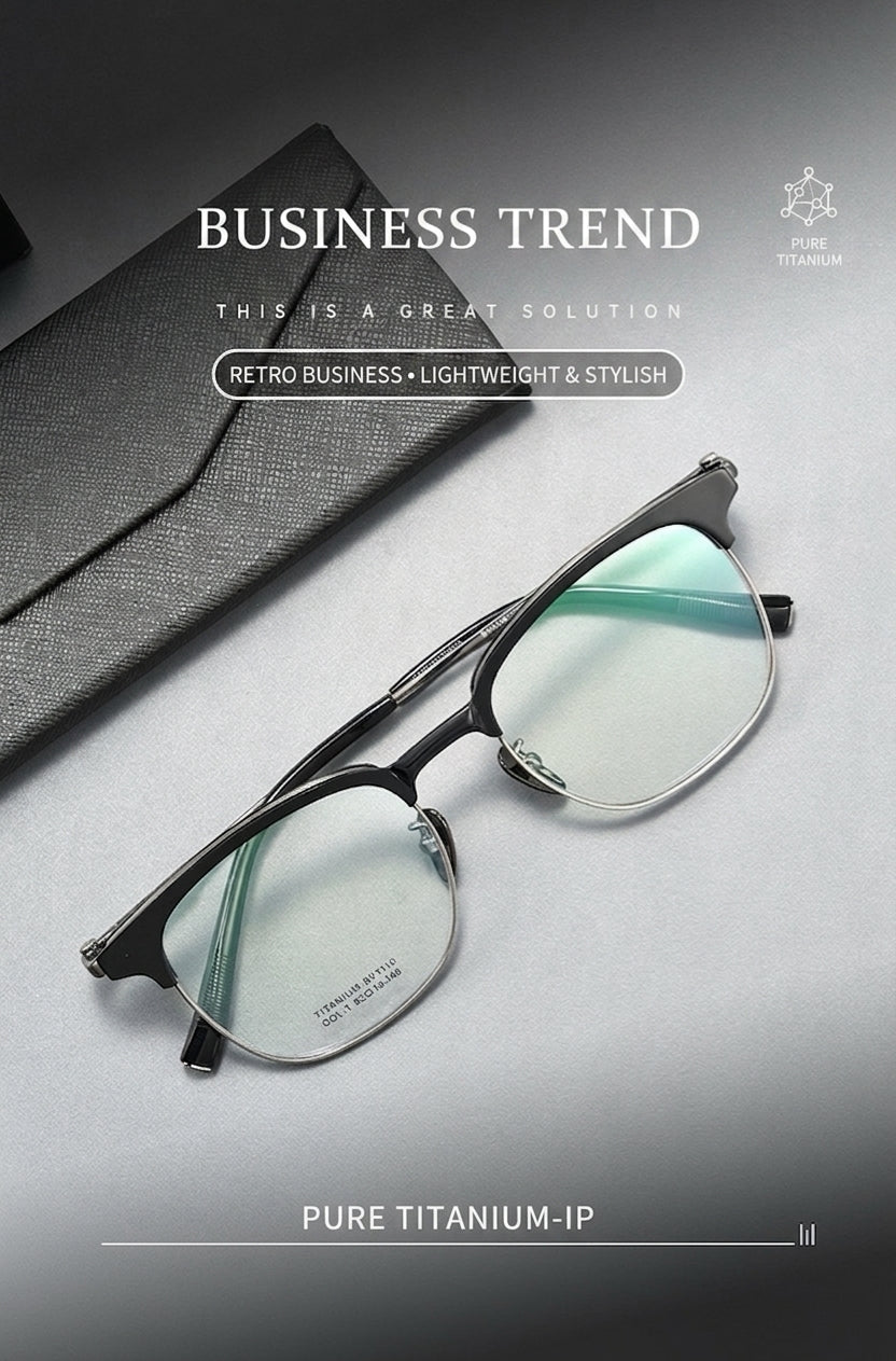 BV1110 Titanium Acetate Browline Eyeglasses – Unisex Retro Square Frame
