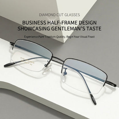8039 Pure Titanium Semi-Rimless Rectangular Eyeglasses – Lightweight Men’s Optical Frame