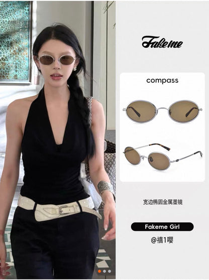Fakeme Compass Unisex Oval Metal Sunglasses – 53-22-146