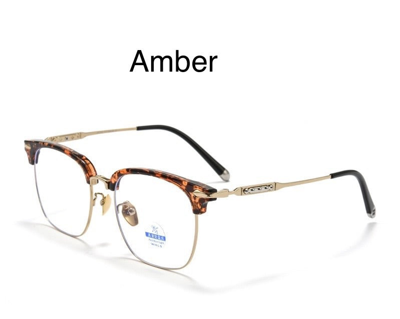 122214Y Lightweight Titanium Browline Square Blue Light Eyeglasses – Unisex