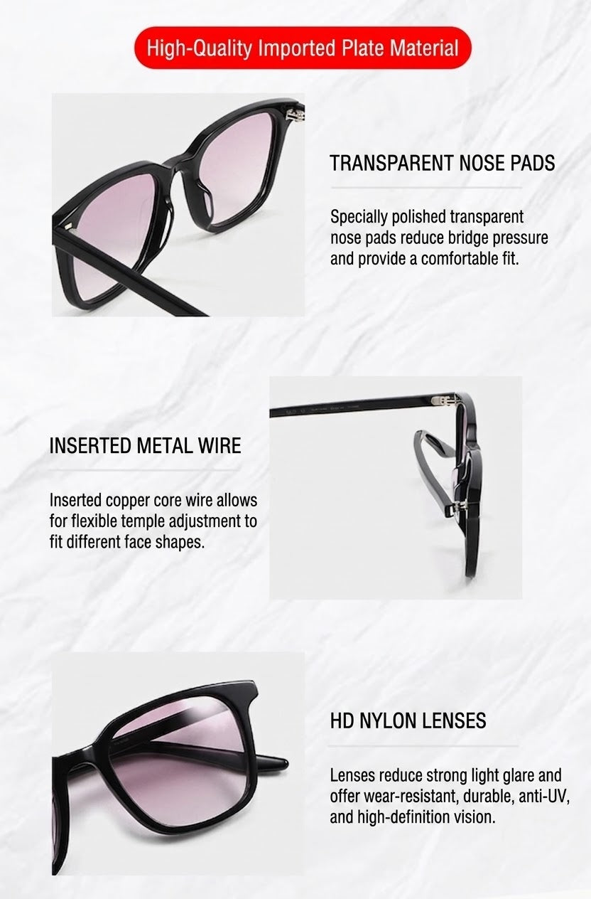 9020 Oversized Square Acetate Sunglasses – Unisex Nylon Lens Frame