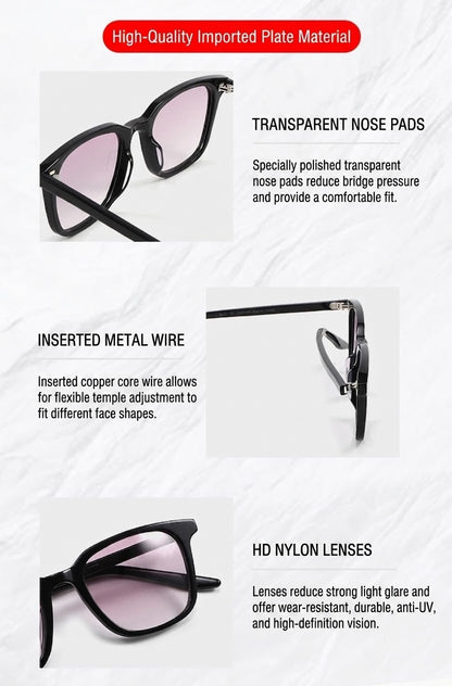 9020 Oversized Square Acetate Sunglasses – Unisex Nylon Lens Frame