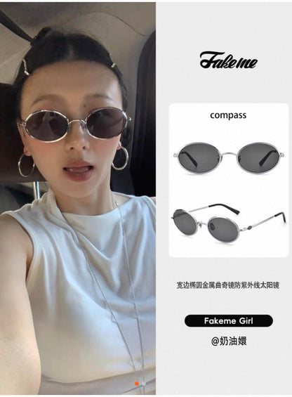 Fakeme Compass Unisex Oval Metal Sunglasses – 53-22-146