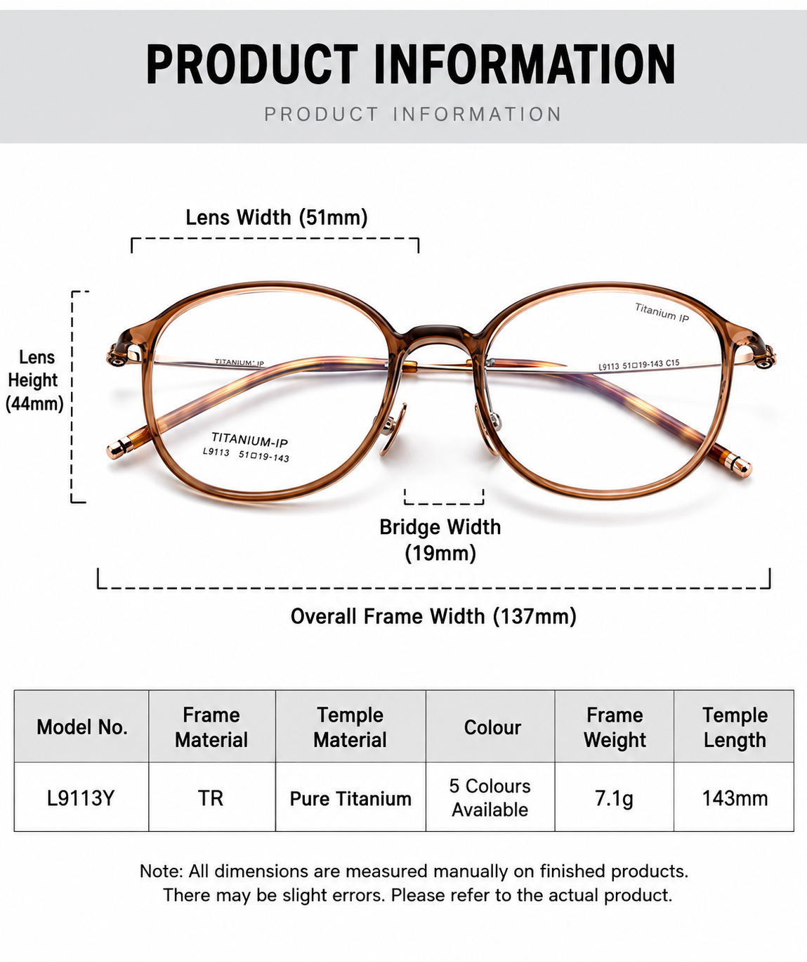 L9113Y Lightweight Titanium Round Prescription Eyeglasses