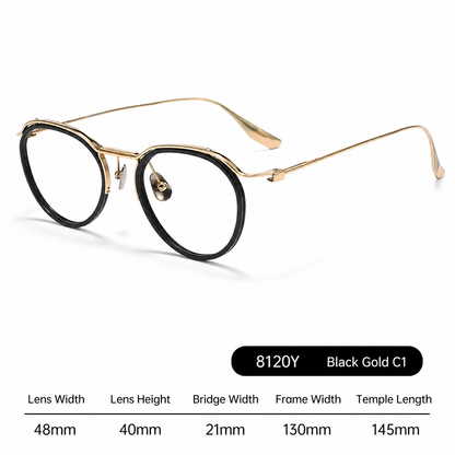 8120Y Pure Titanium Round Eyeglasses with Blue Light Blocking Lens – Lightweight Vintage Optical Frame