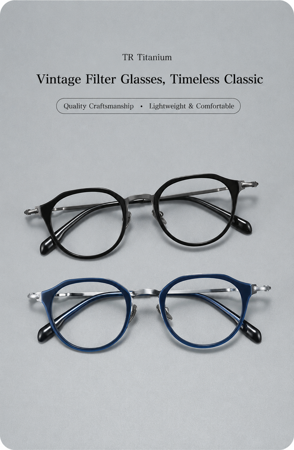 M80910S Lightweight Round Eyeglasses – TR & Titanium Combination Frame