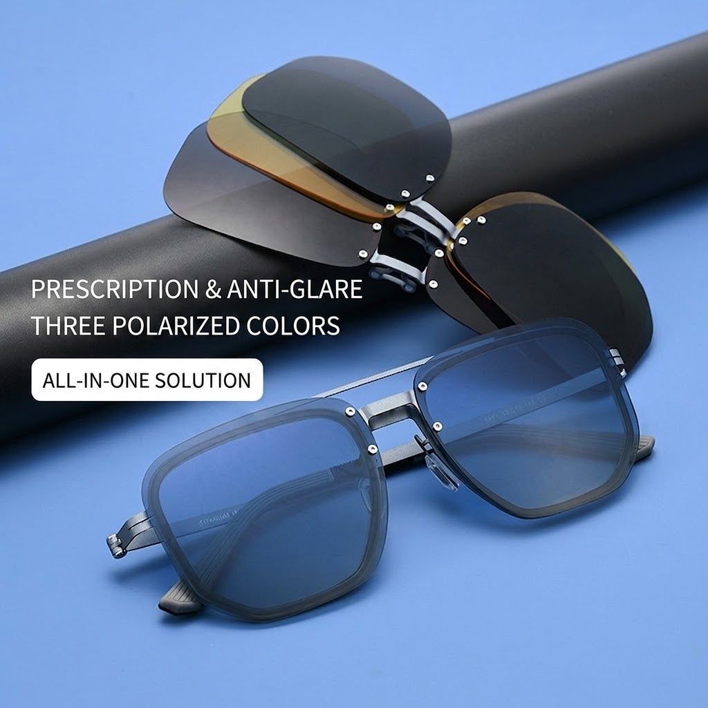 8871 Square Pure Titanium Magnetic Clip-On Prescription Eyeglasses
