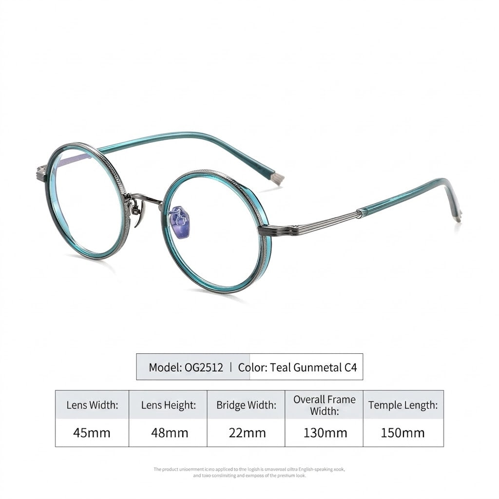 OQ2512 Retro Round Titanium Acetate Eyeglasses – Lightweight Unisex Optical Frame