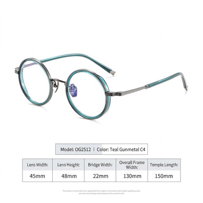 OQ2512 Retro Round Titanium Acetate Eyeglasses – Lightweight Unisex Optical Frame