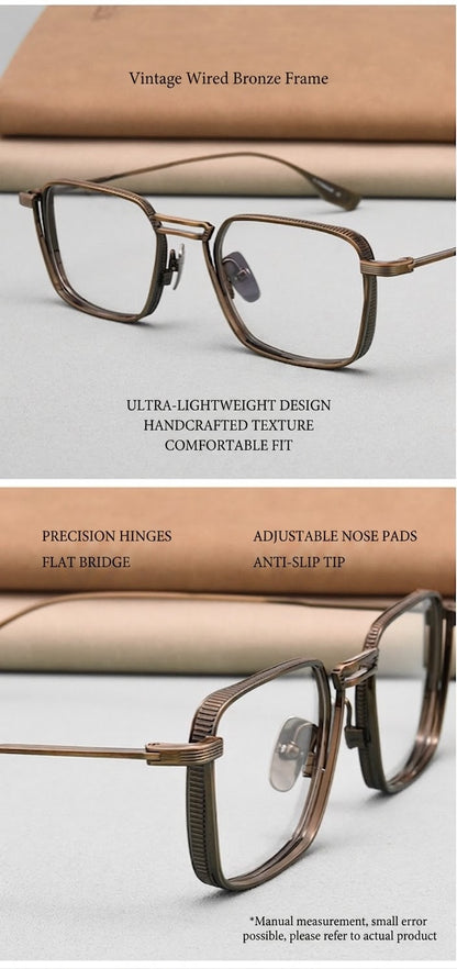 DTX125S Pure Titanium Square Eyeglasses – Lightweight Vintage Metal Frame | 2 Sizes