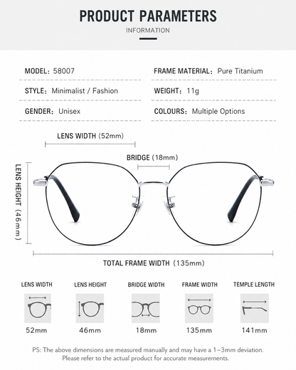 58007 Pure Titanium Geometric Eyeglasses – Lightweight Unisex Optical Frame