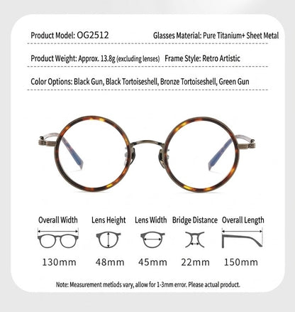 OQ2512 Retro Round Titanium Acetate Eyeglasses – Lightweight Unisex Optical Frame