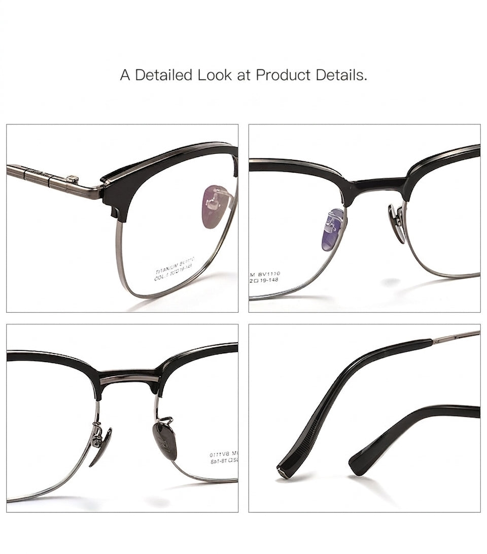 BV1110 Titanium Acetate Browline Eyeglasses – Unisex Retro Square Frame