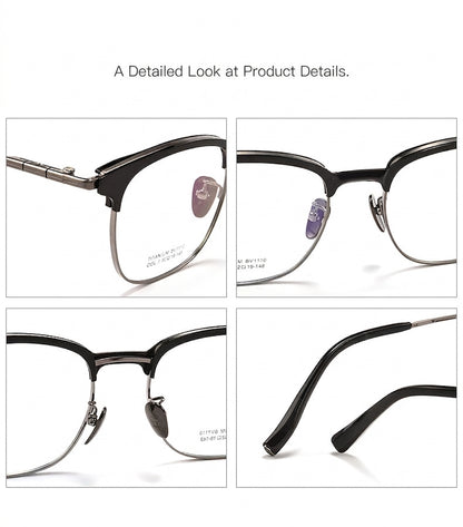 BV1110 Titanium Acetate Browline Eyeglasses – Unisex Retro Square Frame
