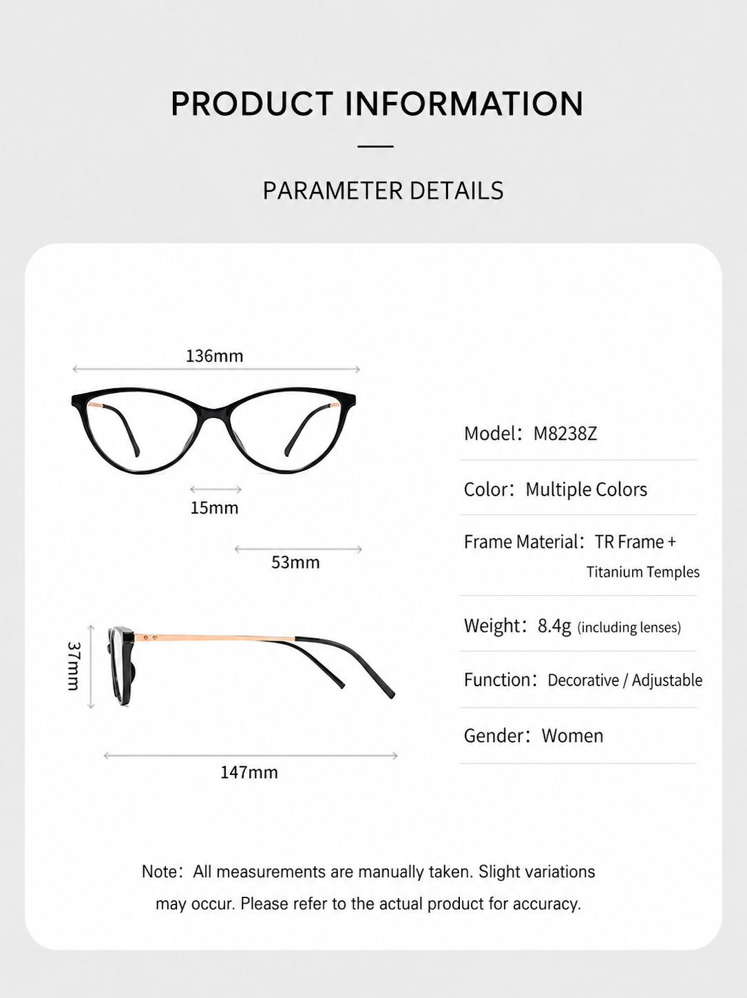 M8238Z Lightweight Cat-Eye Eyeglasses – TR & Titanium Frame