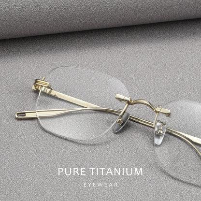 H603H Rimless Rectangle Pure Titanium Eyeglasses – Lightweight Frameless Optical Frame
