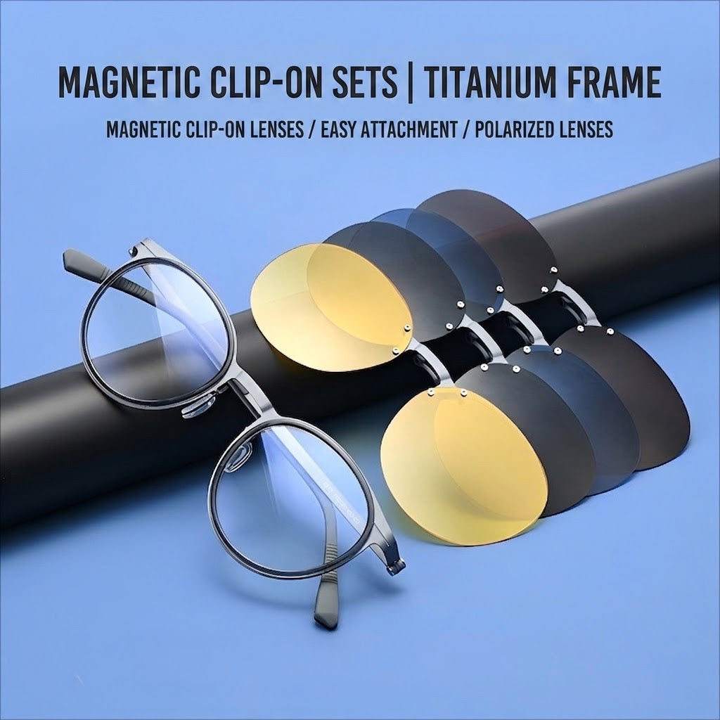 8868 Titanium Magnetic Clip-On Eyeglasses – Polarized Multi-Lens Frame (Copy)