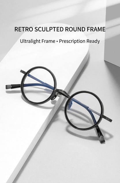 OQ2512 Retro Round Titanium Acetate Eyeglasses – Lightweight Unisex Optical Frame