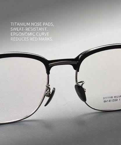 BV1110 Titanium Acetate Browline Eyeglasses – Unisex Retro Square Frame
