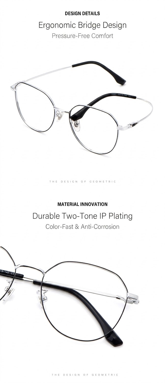 58007 Pure Titanium Geometric Eyeglasses – Lightweight Unisex Optical Frame