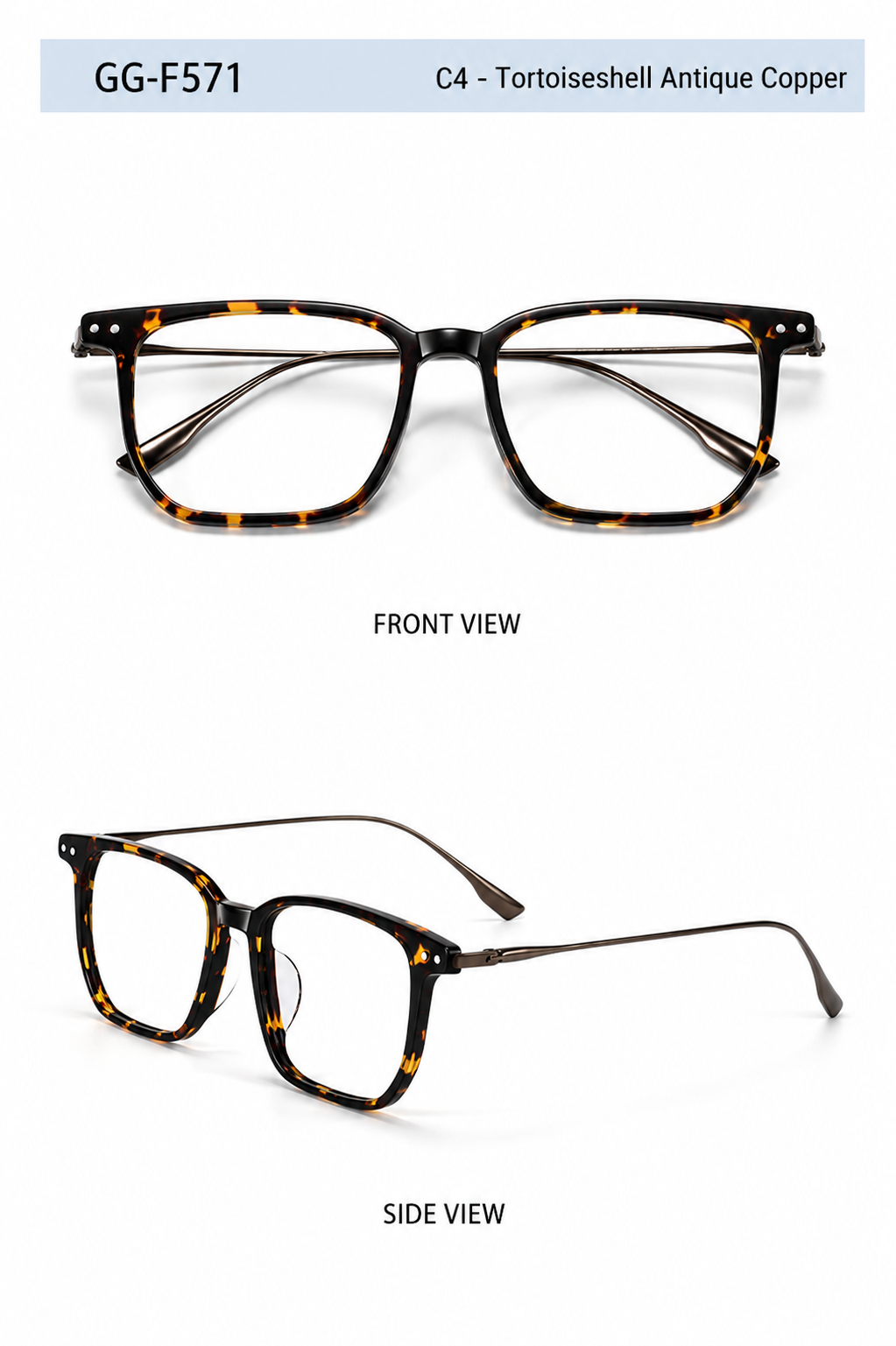 GG-F571 Lightweight Square Acetate & Titanium Eyeglasses – 52mm Unisex Optical Frame